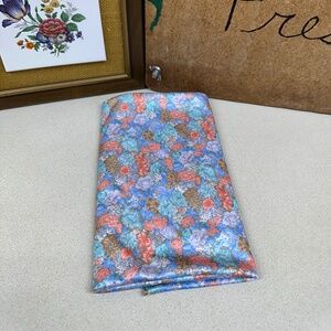 Vintage Fabric Material Textiles Floral Stretchy Peach Blue Brown 58 x 40 Inches